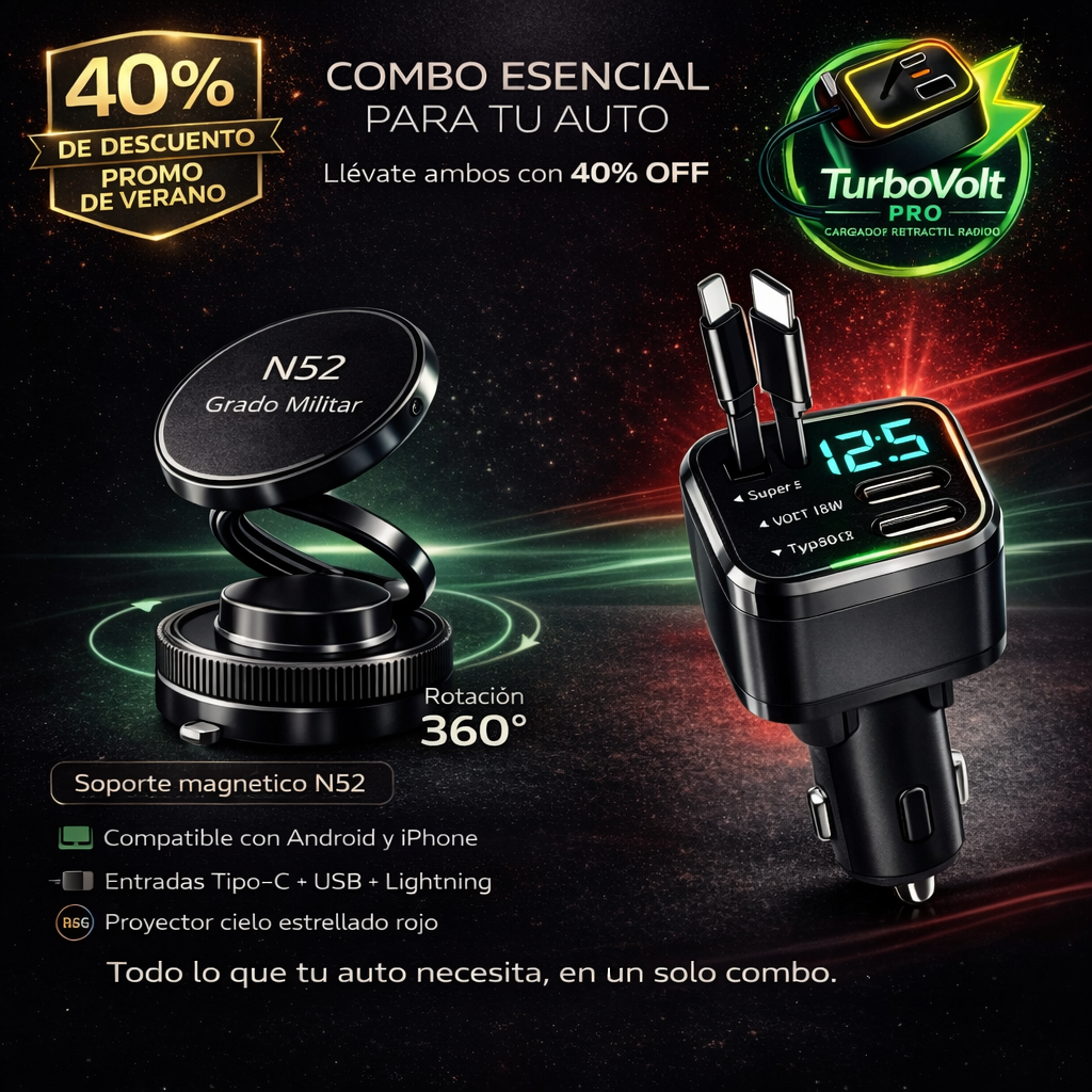 ⚡“Carga tu celular rápido en el auto + soporte magnético que no se cae”⚡